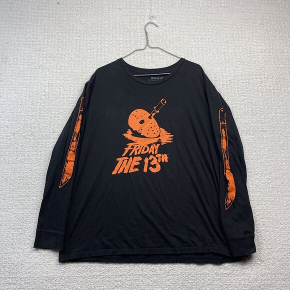 Friday The 13th Black Long Sleeve Men XL T-Shirt Jason Mask w/ Machete Sleeve - Picture 1 of 14